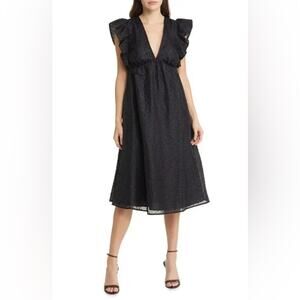 Chelsea28 Ruffle Cap Sleeve Organza Midi Dress Size M